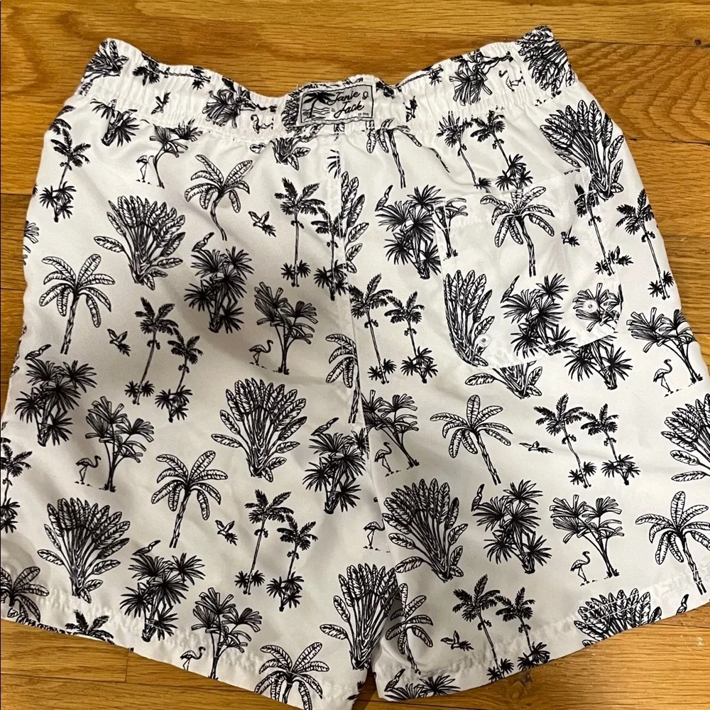 Janie and Jack White Swim Trunks with Black Tropical Print
